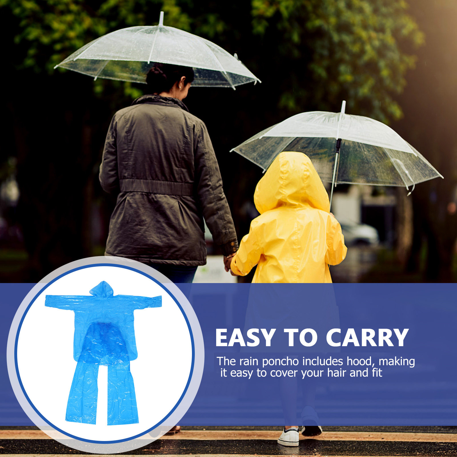 Emergency Poncho Rain - Прозрачный дождевой плащ с капюшоном, полностью